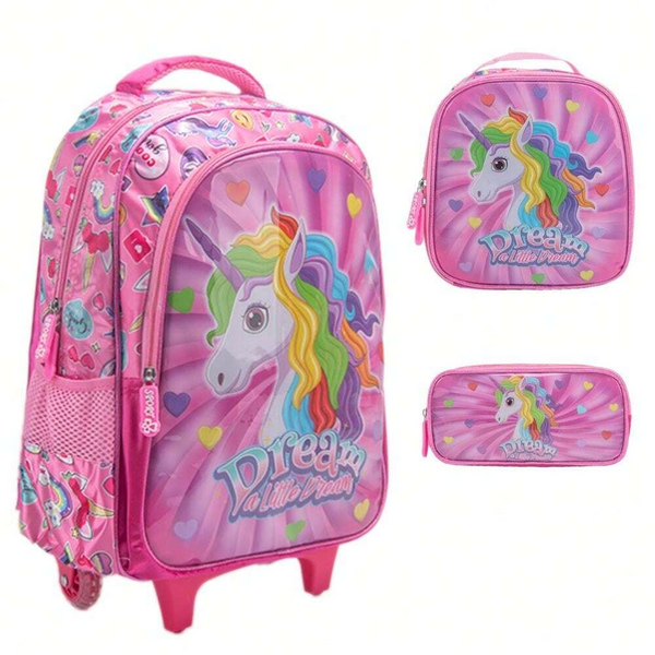 Mochila de Rodinha Infantil de Unicórnio Rosa Encantador