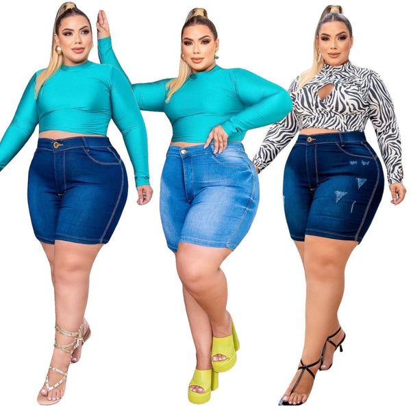 Bermuda Jeans Feminina Plus Size Com Lycra - 3 unidades