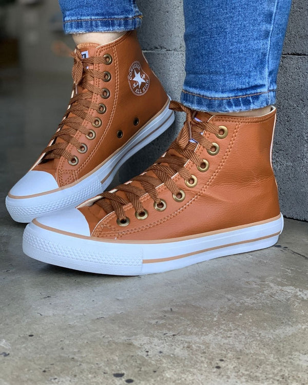 Tênis All Star Couro Premium Caramelo Cano Alto