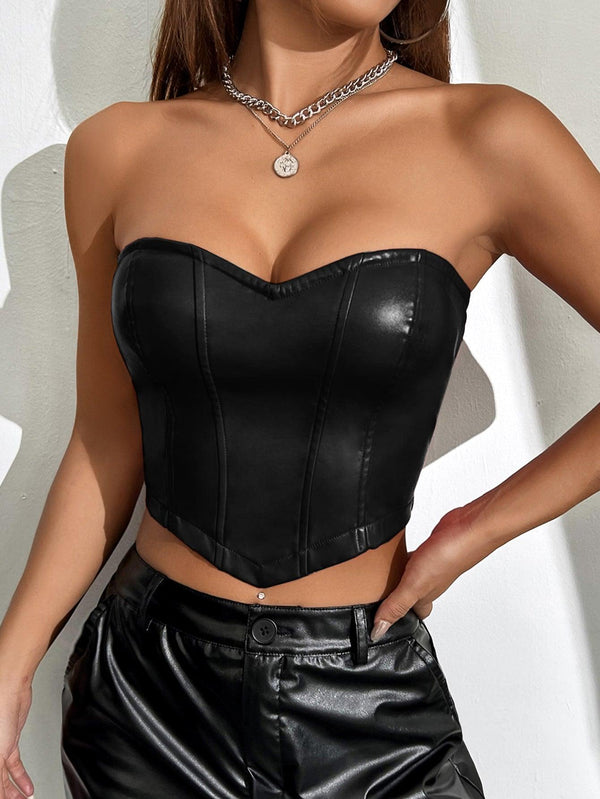 Cropped Corset Mariom Fashion em Couro Preto - Mariom Fashion