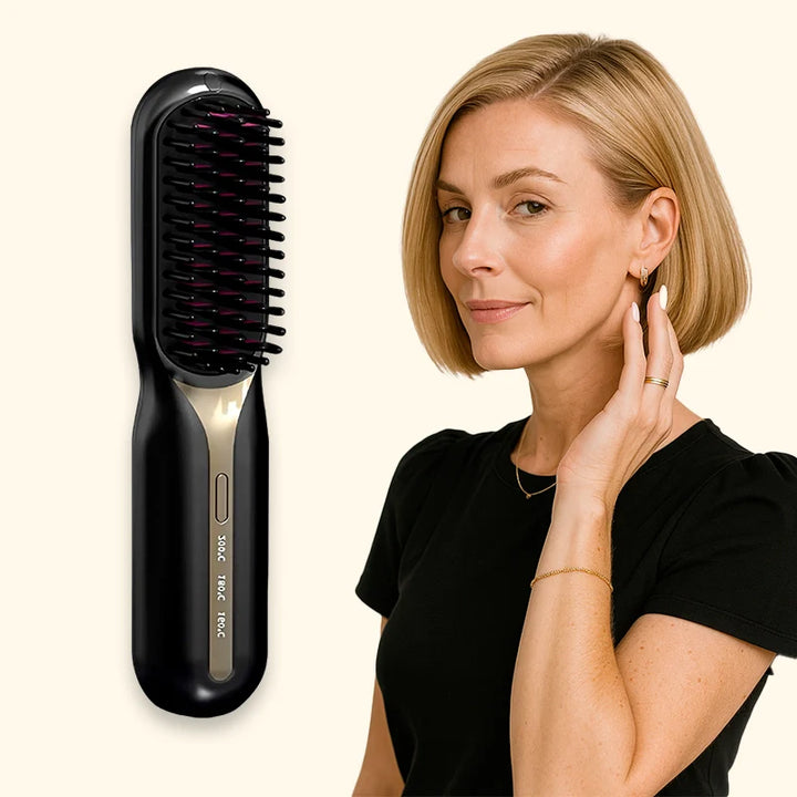 Escova Alisadora de Cabelo Portátil PureGlam 5-em-1 Sem Fio: Alisamento Rápido e Perfeito
