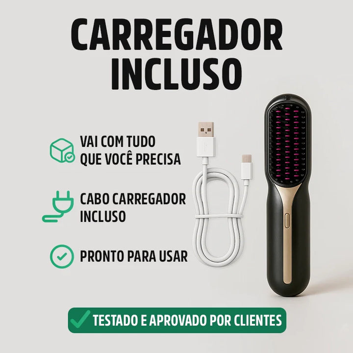Escova Alisadora de Cabelo Portátil PureGlam 5-em-1 Sem Fio: Alisamento Rápido e Perfeito