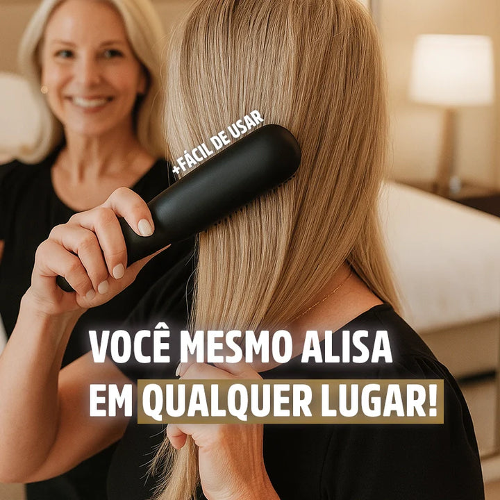 Escova Alisadora de Cabelo Portátil PureGlam 5-em-1 Sem Fio: Alisamento Rápido e Perfeito
