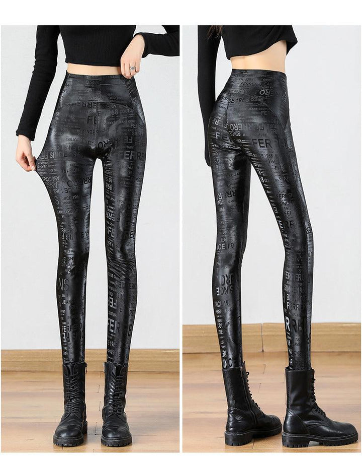 Legging Ember com Letras em Couro para Mulheres Forrada - Mariom Fashion