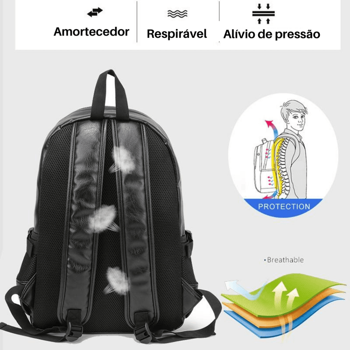 Mochila Couro Unissex À prova d'água Bolsa - Mariom Fashion