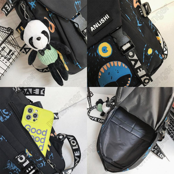 Mochila Escolar Arte Grafite Anlishi®+ Ursinho de Brinde - Mariom Fashion