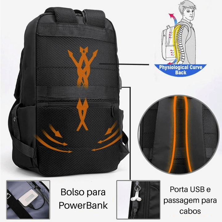 Mochila Masculina com Porta USB Leve - Mariom Fashion