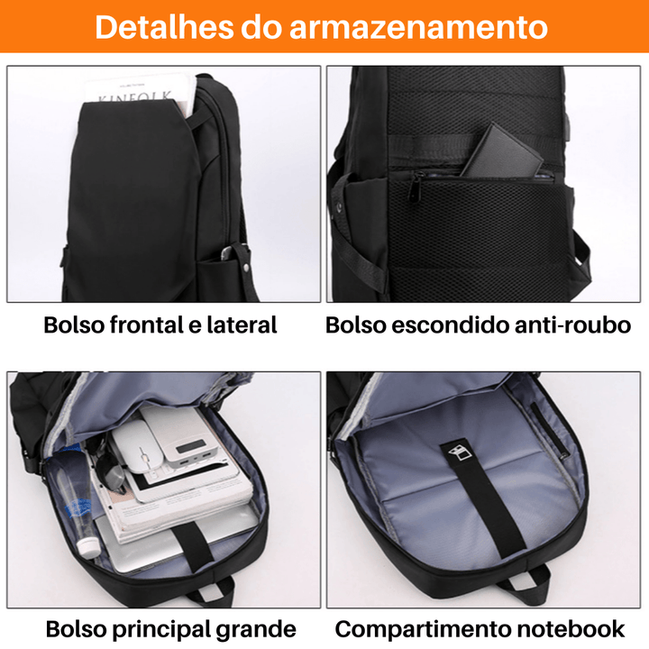 Mochila Masculina com Porta USB Leve - Mariom Fashion