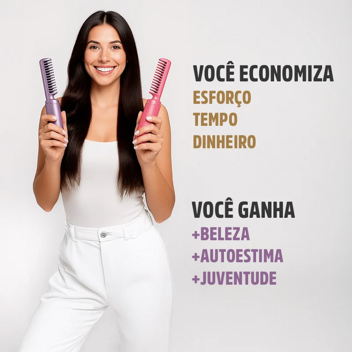 Pente Alisador de Cabelo 5 em 1 Sem Fio InfiniteGlam: Alisamento, Ondulação, Volume, Brilho