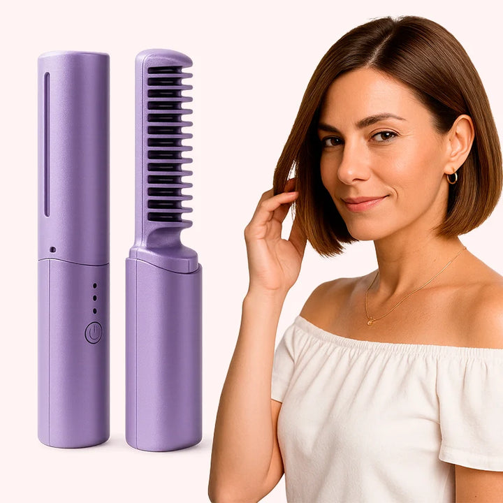 Pente Alisador de Cabelo 5 em 1 Sem Fio InfiniteGlam: Alisamento, Ondulação, Volume, Brilho