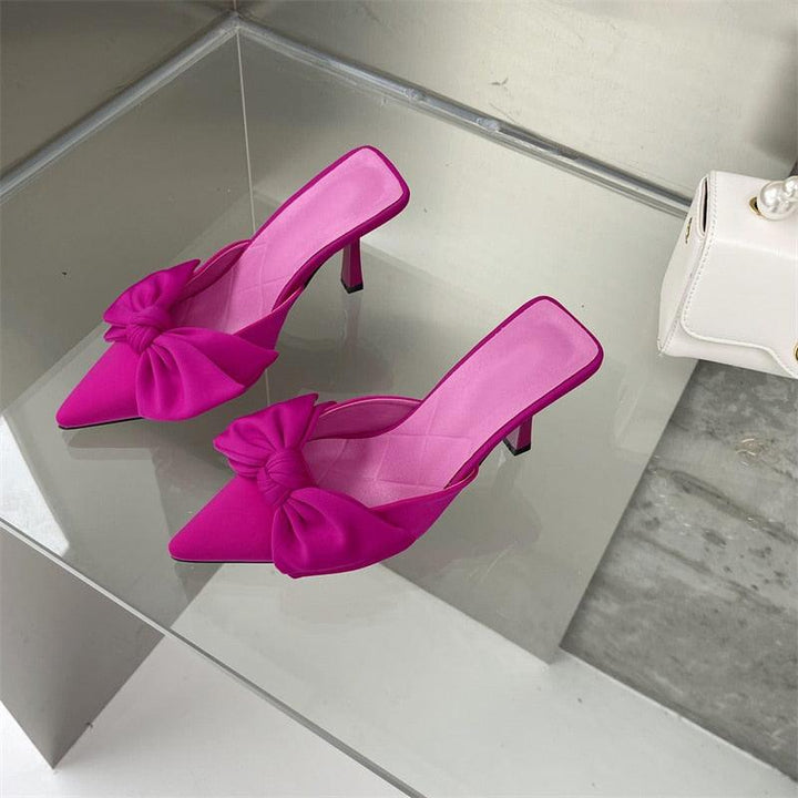 Sapato Feminino Mule Bico Fino Com Laço e Salto da Barbie - Mariom Fashion